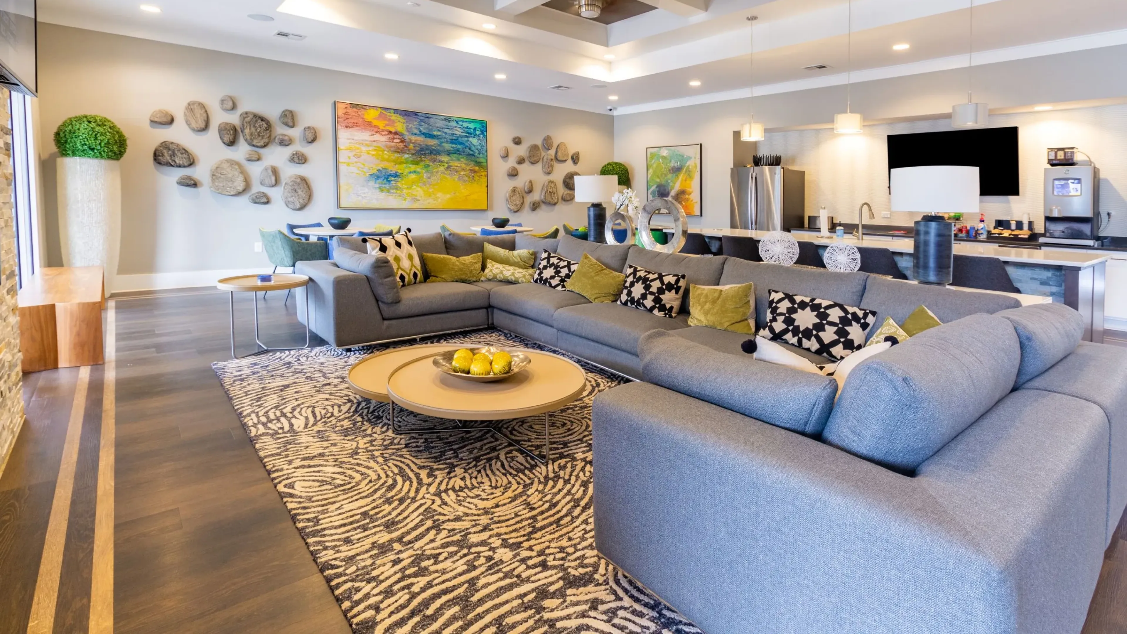 Hawthorne at Simpsonville apartments community exterior with large green lawn and jungle gym